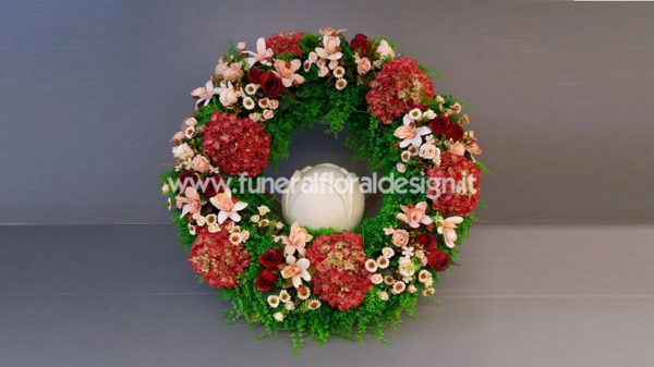 Corona funebre urna cineraria fiori artificiali